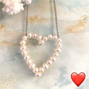 LUCAS LAMETH Genuine Pearl Heart Sterling Silver Choker Necklace